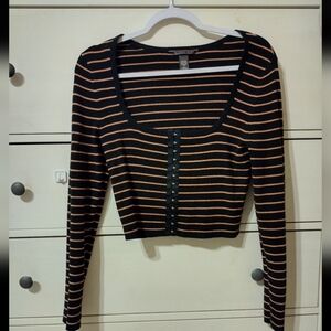 Victoria's Secret Sweater with Black and Tan Stripes Medium